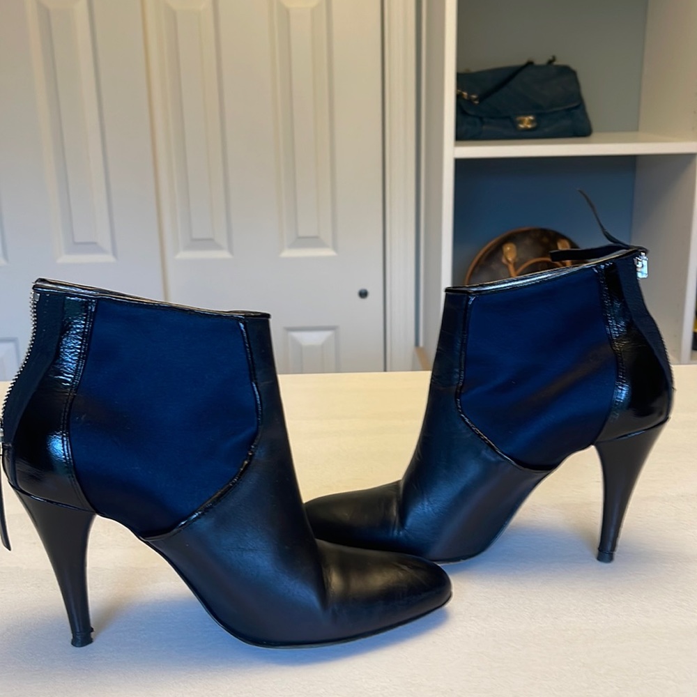 Kenneth Cole leather booties with satin inserts